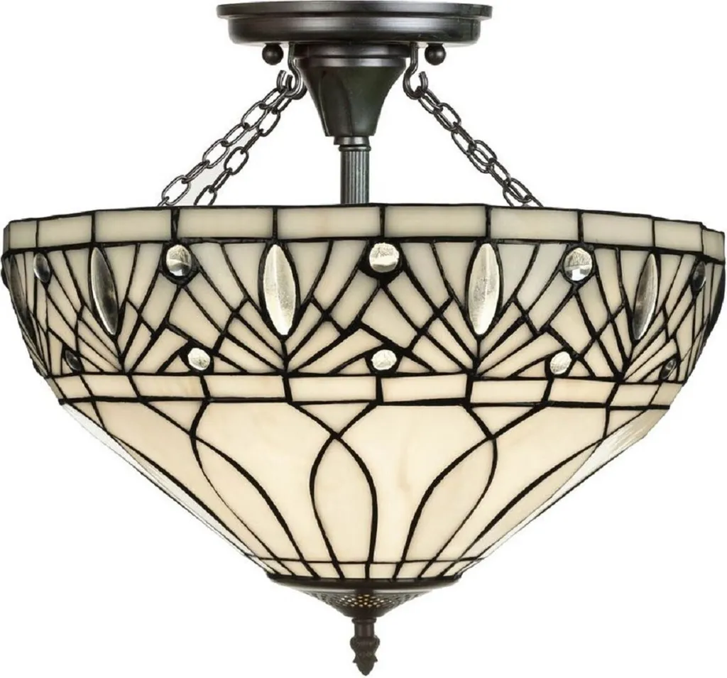 Plafonnier Artisanal Tiffany 40cm en Mosaïque de Verre Noir et Blanc