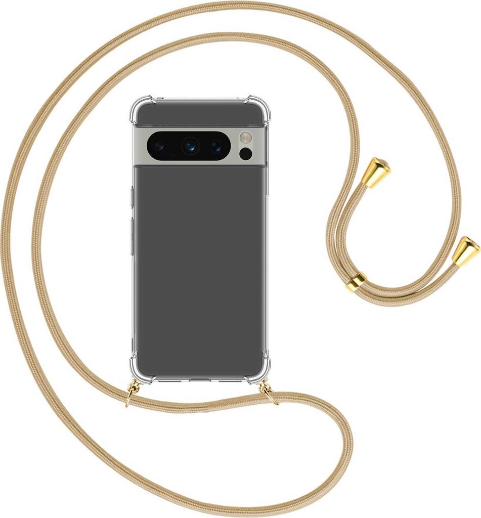 Handykette Backcover-Schutzhülle mit Band (Metall goldfarben) für Google Pixel 8 Pro (6.7'') - caramel