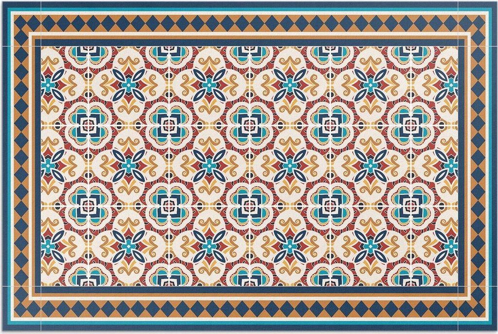 Florale Geometrie dekorative fliesen – Vinylteppich – 100x150 cm – Outdoor Teppich – Terrasse – Wetterfest – Modern