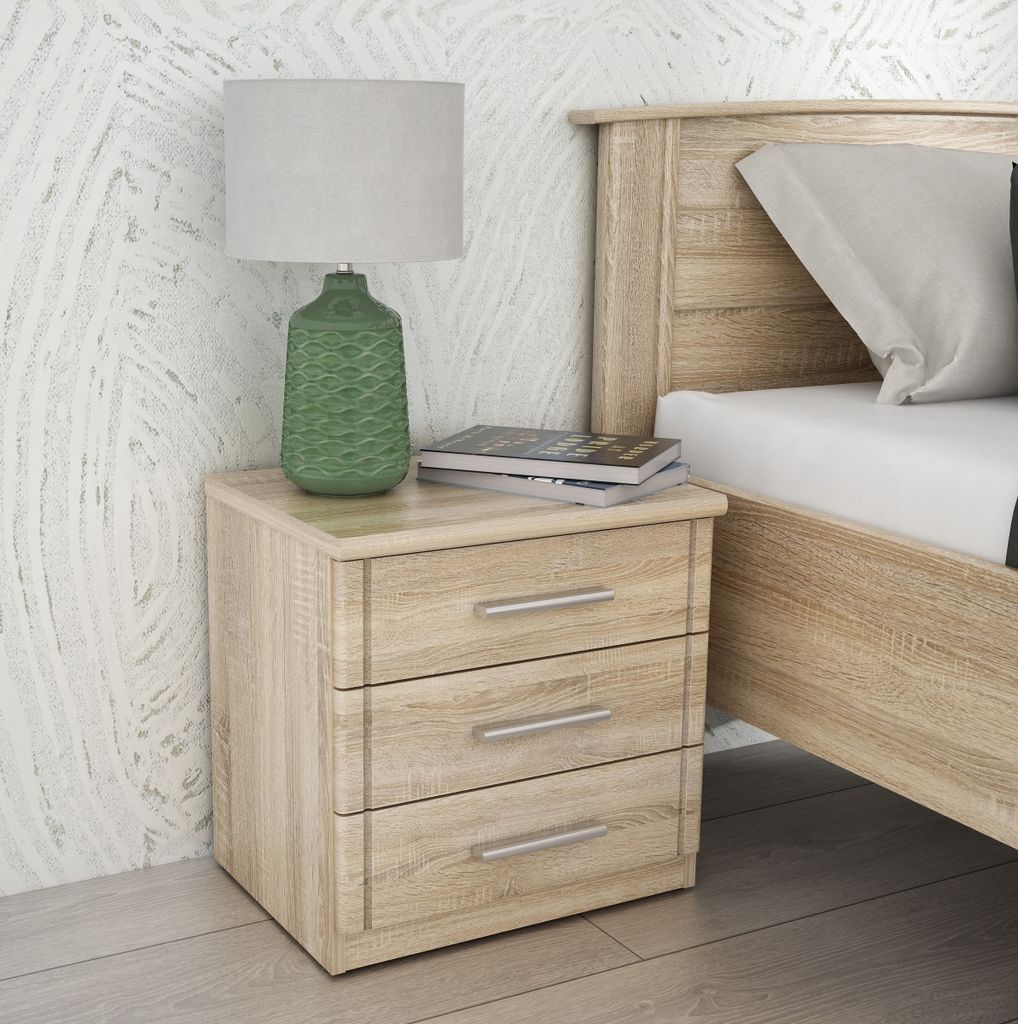 Nachtkommode >GLORIA< in Sonoma Eiche Nachbildung, 3 Schubladen - 45,2x45,9x35,1cm (BxHxT)