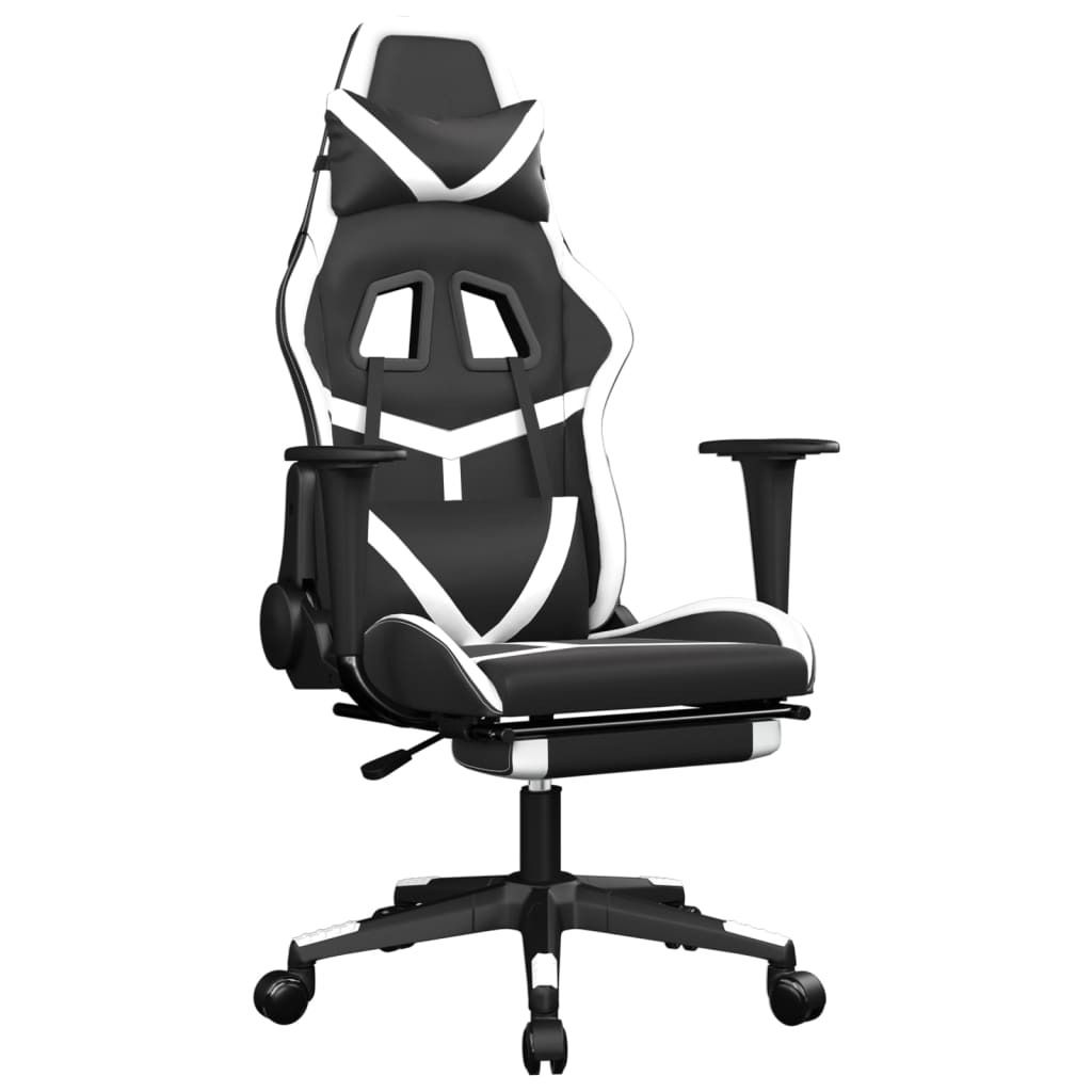 vidaXL Gaming-Stuhl mit Fußstütze Schwarz und Weiß Kunstleder