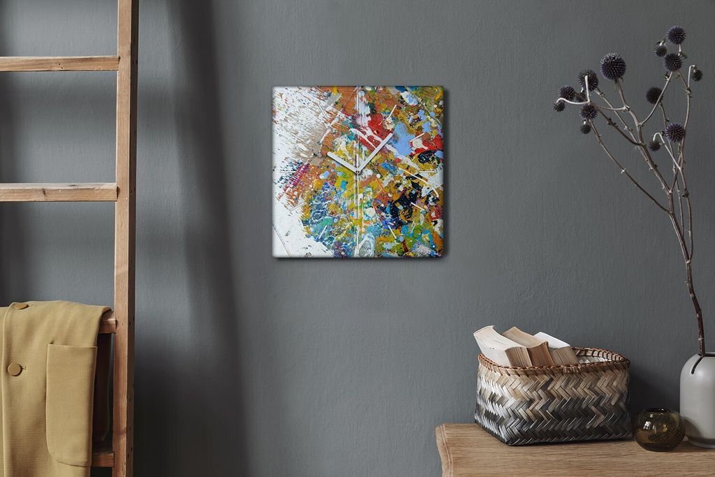Coloray Hodiny Unikátní 30x30 cm Tiché hodiny Pro obývací pokoj a kuchyň Nástěnné hodiny Plátno Bílé ručičky hodin - Fleck -Black Ha...