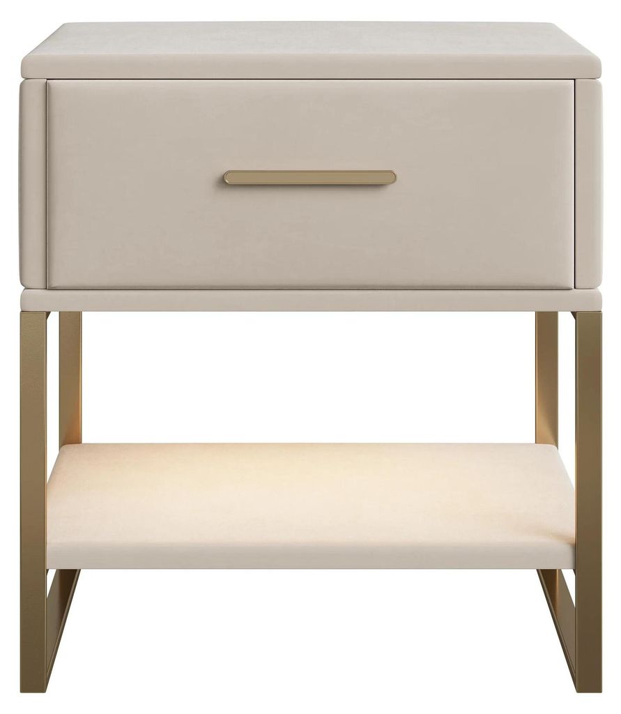 Nachttisch - Beistelltisch Holz - 1 Schublade - LED Beleuchtung - Modern 50 cm hoch - Beige Gold