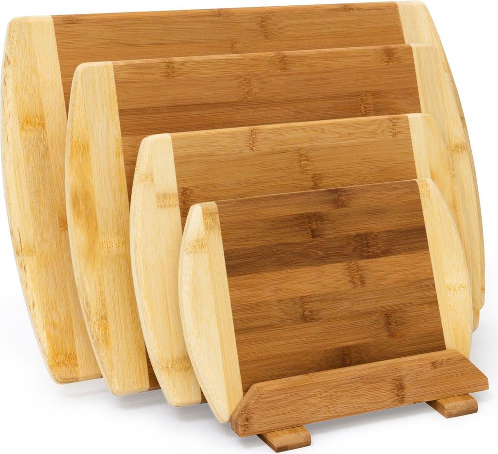 Bambus-Schneidebretter, 4er-Set mit Halter