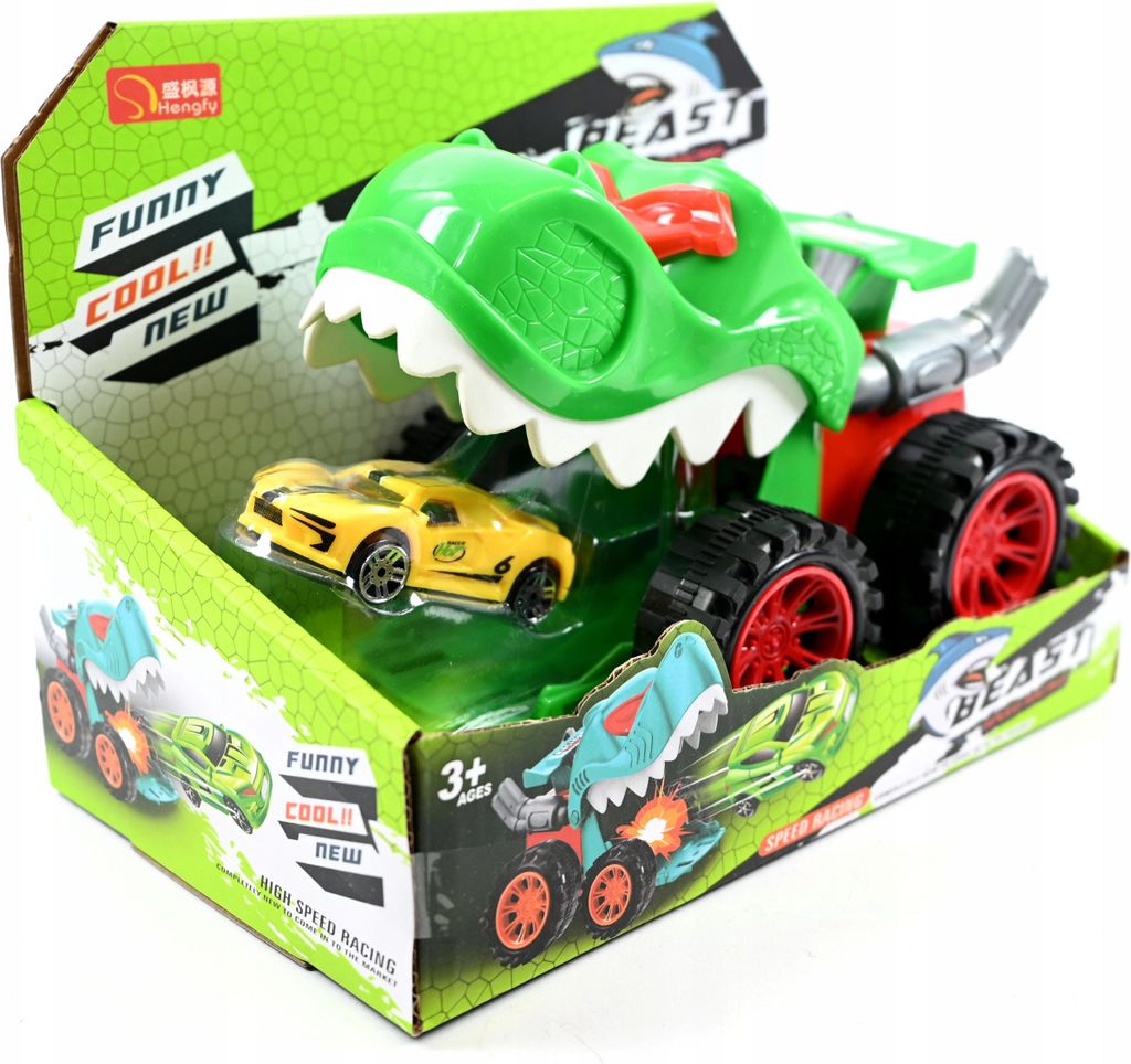 Auto mit Dinosaurier Launcher - Grüner Monster Truck & Startrampe für Schnelle Rennen