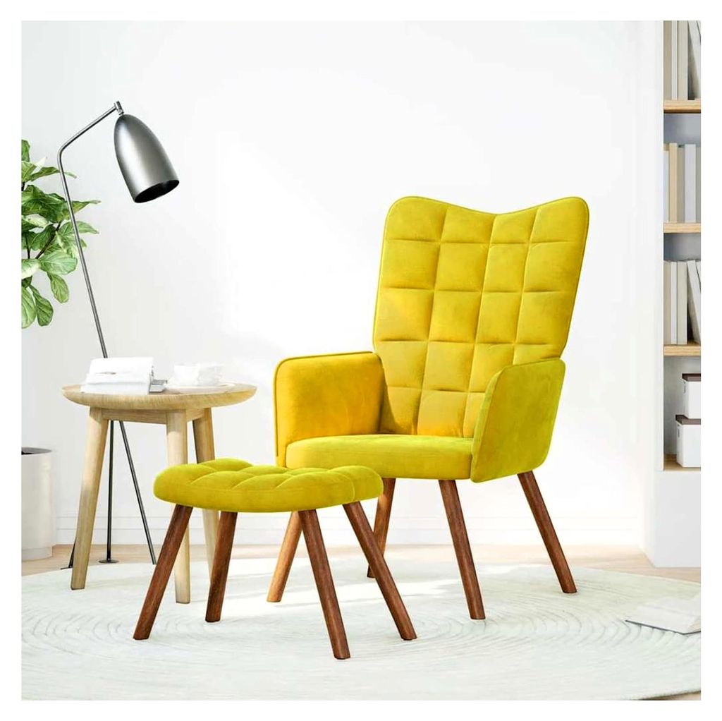Gelber Samt Relaxsessel mit Hocker - Bequem, Stabil und Vielseitig