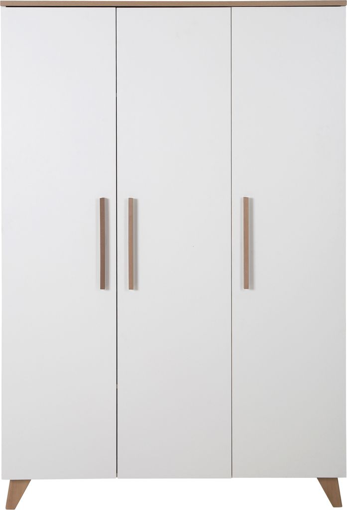 roba Kinderkleiderschrank 3-türig Ole - Schrank für Baby- & Kinderzimmer mit hochwertigen Massivholzgriffen & -füßen - Holz weiß lackiert / Na...