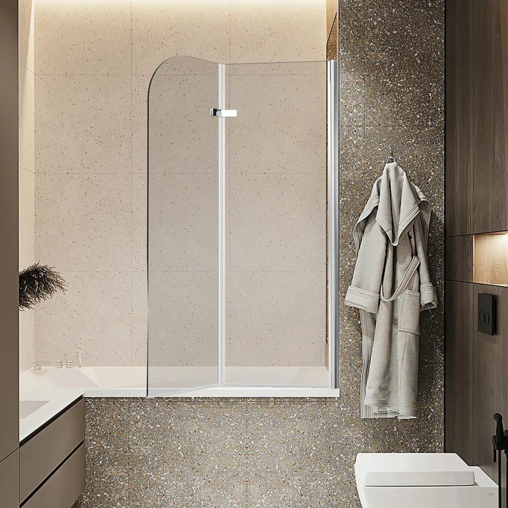 Paravento Vasca Jopassy Pieghevole 100x140cm Vetro 6mm Argento