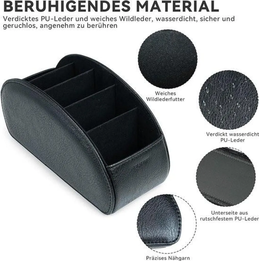 Boîte de Rangement Télécommande en Cuir PU Noir avec 5 Emplacements Fixes - 3