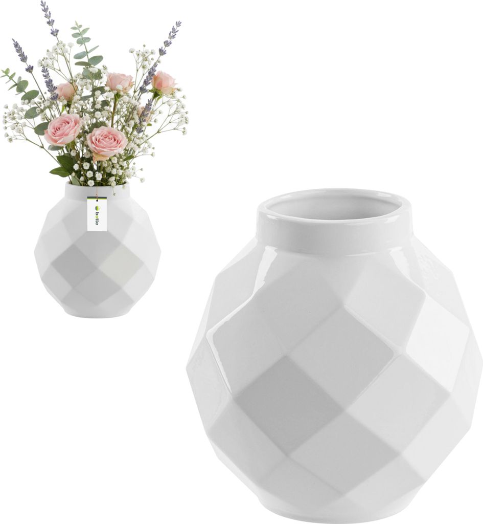 Vase aus Keramikhandgebrannter dreidimensionales Muster modern elegant Weiß Ø11 H22 cm - stilvolle Dekoration, geräumige Vase für Ihre Blumen,f...