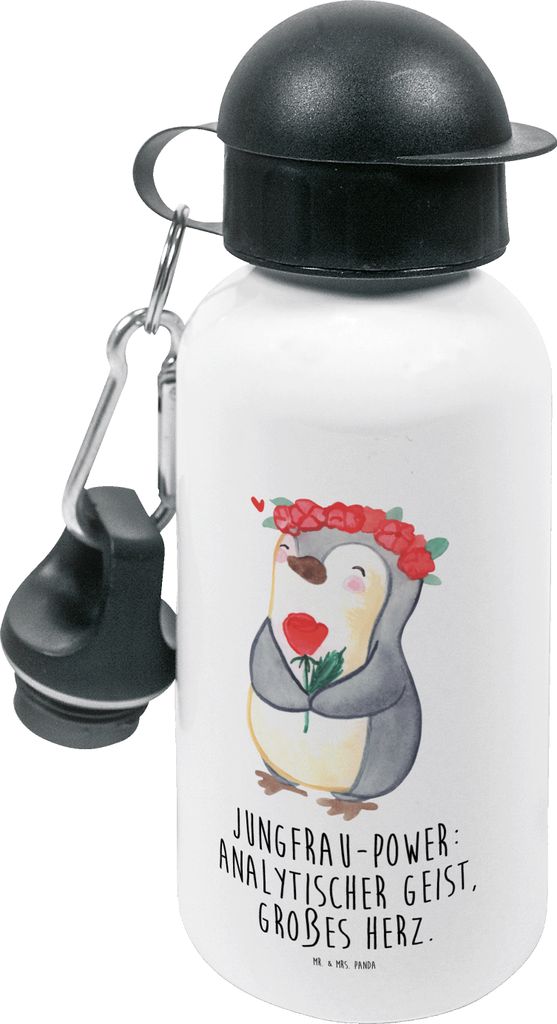 Mr. & Mrs. Panda Wasserflasche Jungfrau Astrologie - Weiß - Geschenk, Sternzeichen, Trinkflasche für den Kindergarten, Geburtstagsgeschenk, Tierk...
