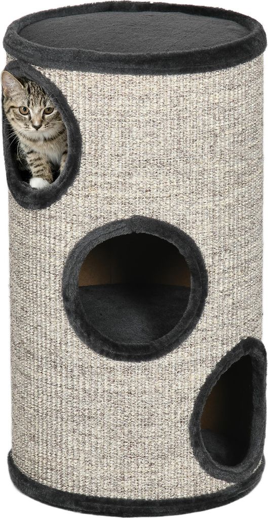 Kratztonne mit 3 Ebenen, inkl. Kratzfläche aus Sisalseil, Kratztonne für Katzen, 38 cm x 38 cm x 70 cm, Grau