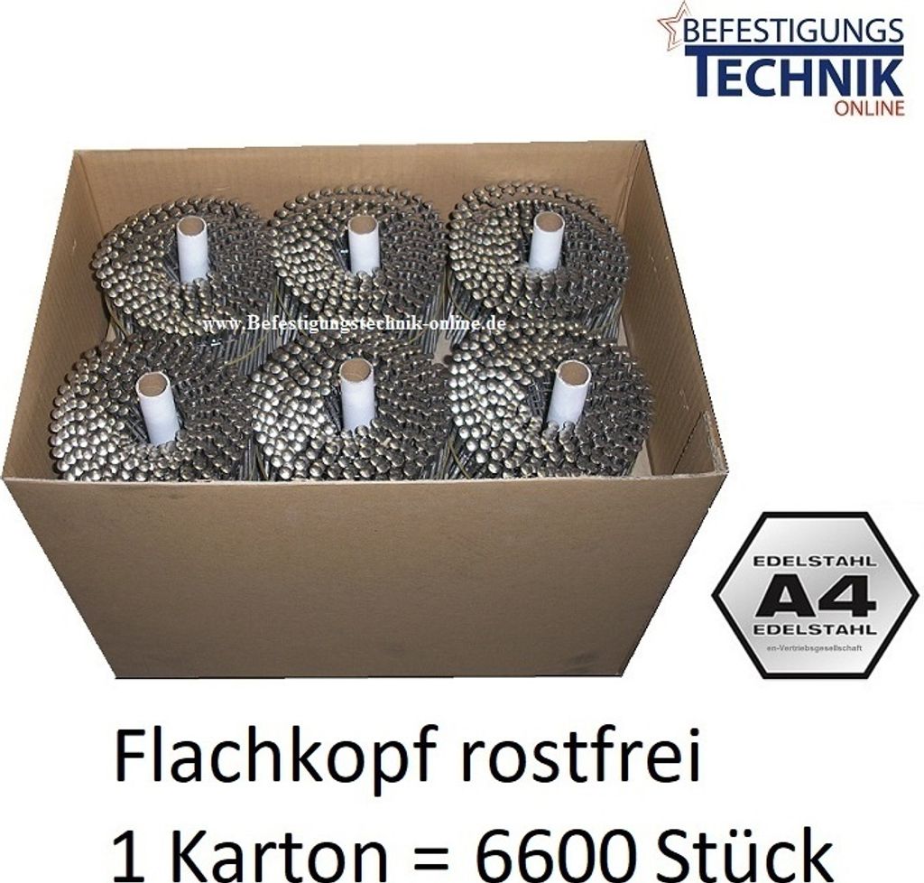 Coilnägel 16° 2,3x45mm Ring rostfrei Edelstahl A4 Flachkopf für Coilnagler 6,6M K