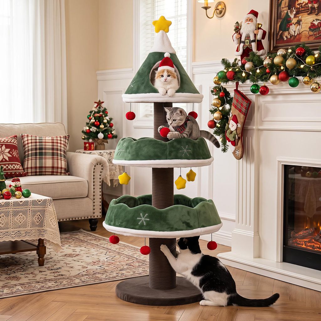 COSTWAY 143cm Kratzbaum im Weihnachtsbaum-Design, Produktbild 