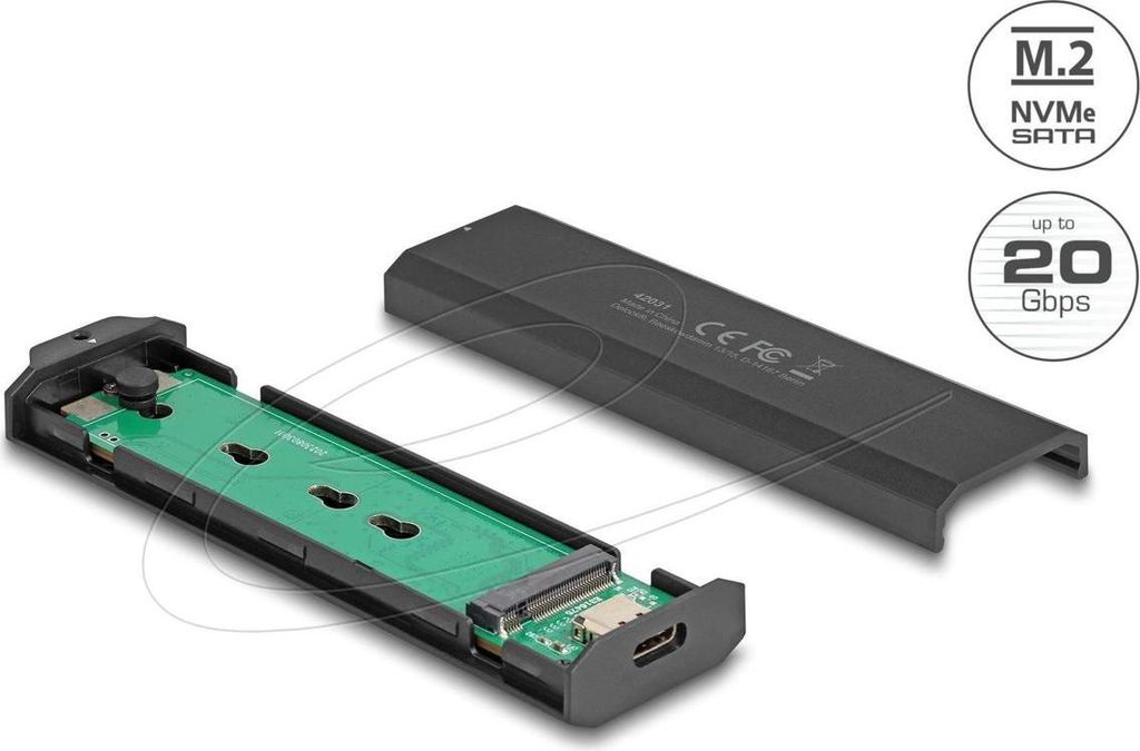 Delock Externes USB Type-C 20 Gbps Combo Gehäuse für M.2 NVMe PCIe oder SATA SSD