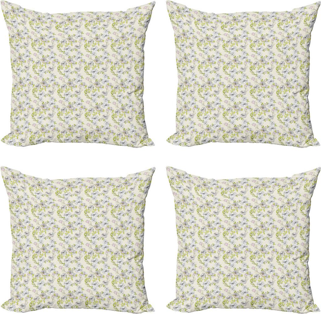 ABAKUHAUS Blume Kissenbezug Set (4 Stück), Romantische Blumenblätter Kunst, Moderner Doppelseitiger Digitaldruck, 45 cm x 45 cm, Gelb Grün Eggshell