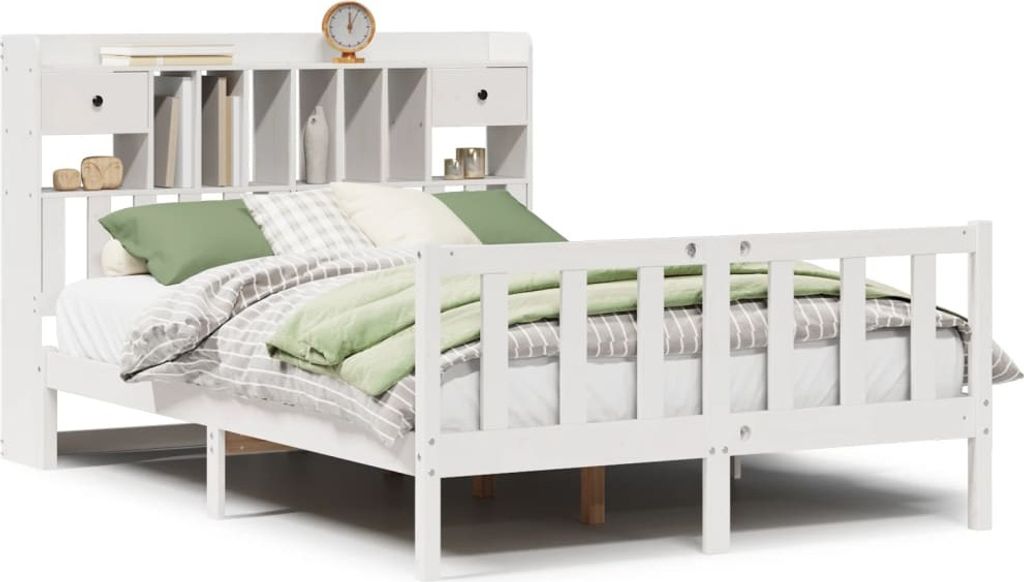 vidaXL Massivholzbett mit Regal ohne Matratze Weiß 140x200 cm Kiefer