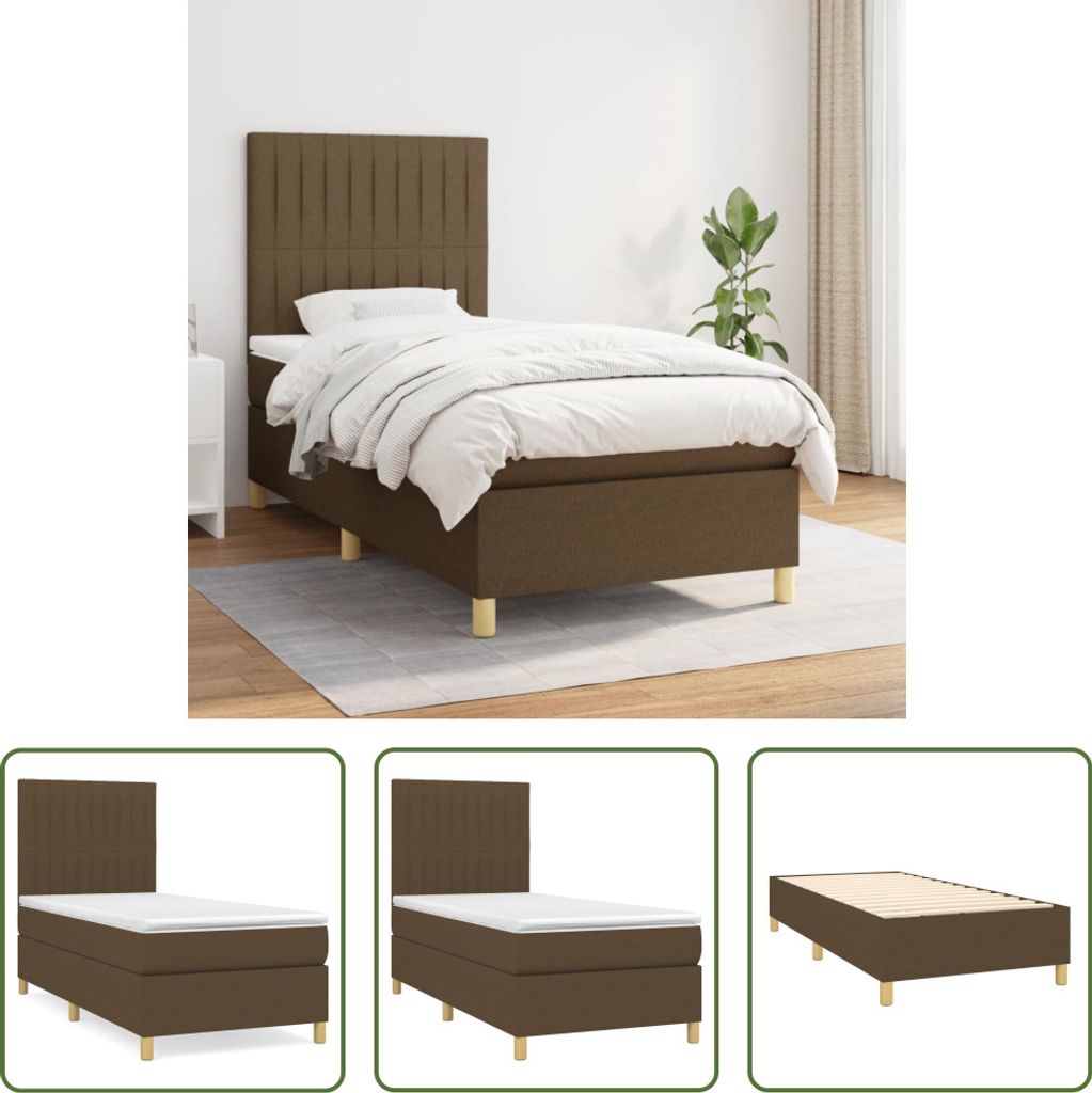 The Living Store Boxspringbett mit Matratze Dunkelbraun 90x200 cm Stoff