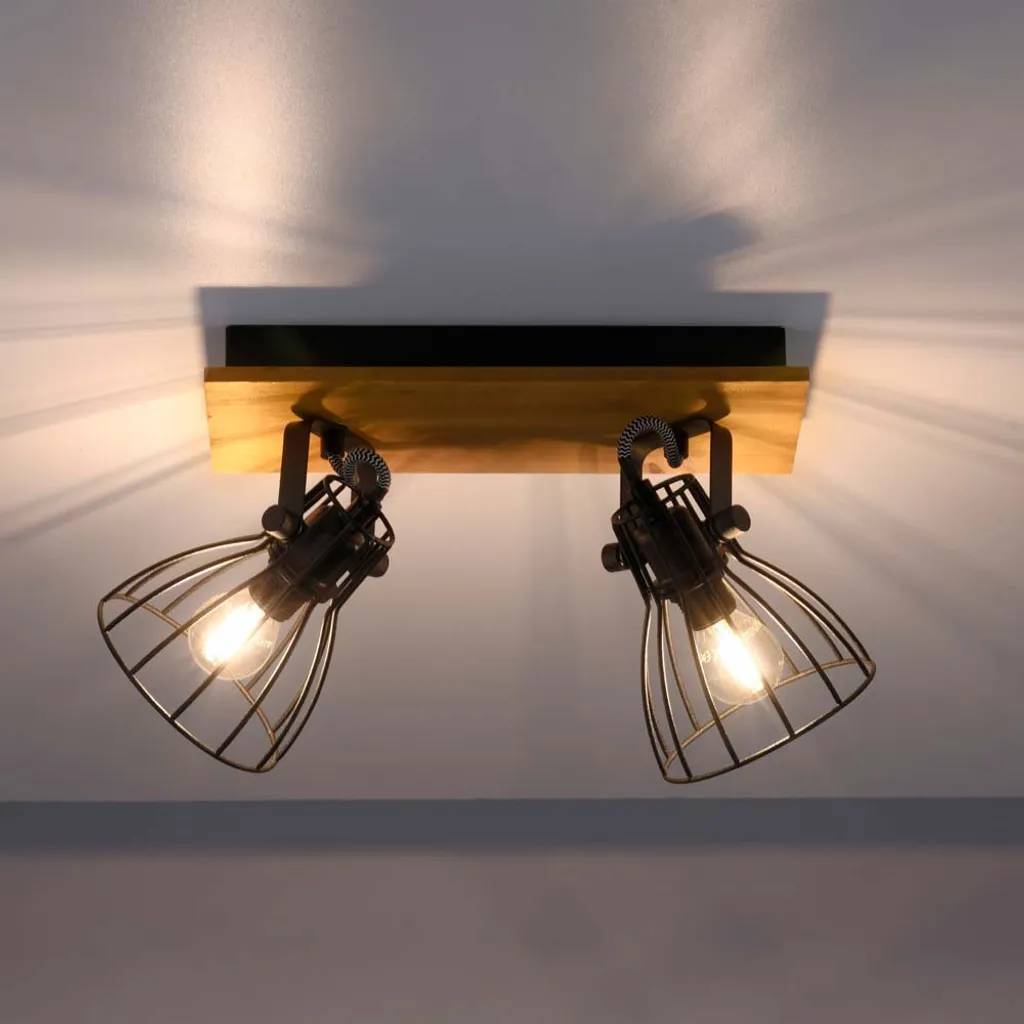 Plafonnier bois et métal noir orientable pour éclairage de plafond bas - 3