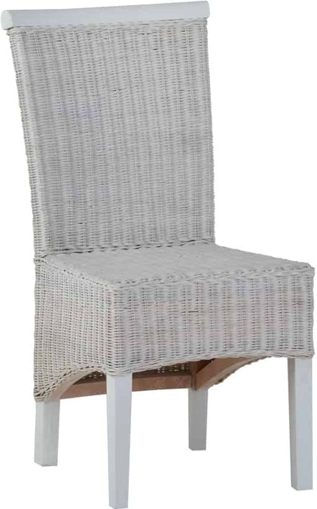 MiaMöbel | Esszimmerstuhl "Larissa" aus Rattan | Moderner Massivholz-Stuhl aus Mahagoni | Weiß