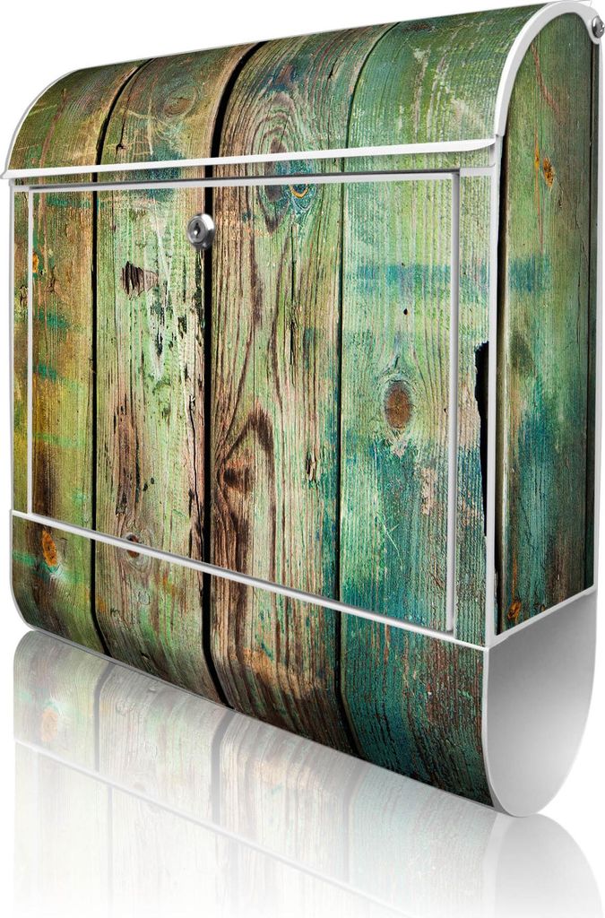 banjado Design Briefkasten Stahl weiß mit Zeitungsfach pulverbeschichtet "Grünes Holz" 38x46x12,5cm & 2 Schlüssel - Postkasten A4 Einwurf inkl. ...