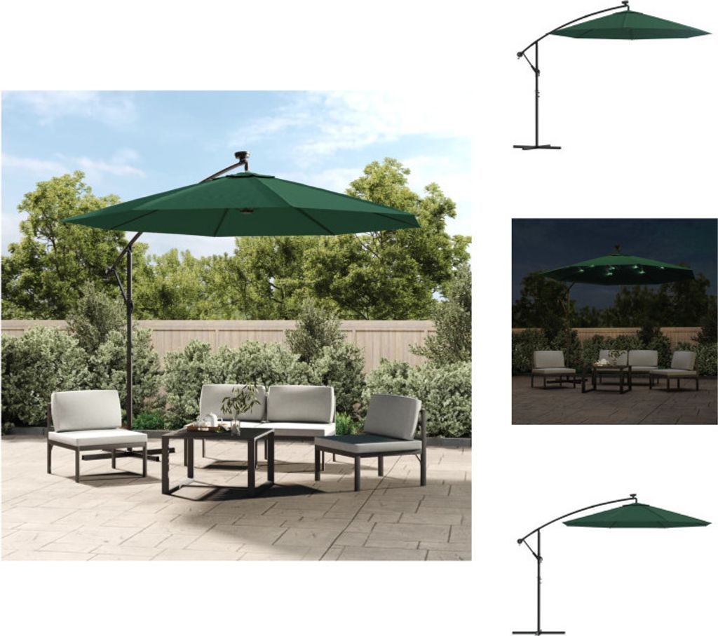 vidaXL Sonnenschirm Ampelschirm mit LED-Beleuchtung 300 cm Metallmast - Sonnenschirme & Sonnenschutze