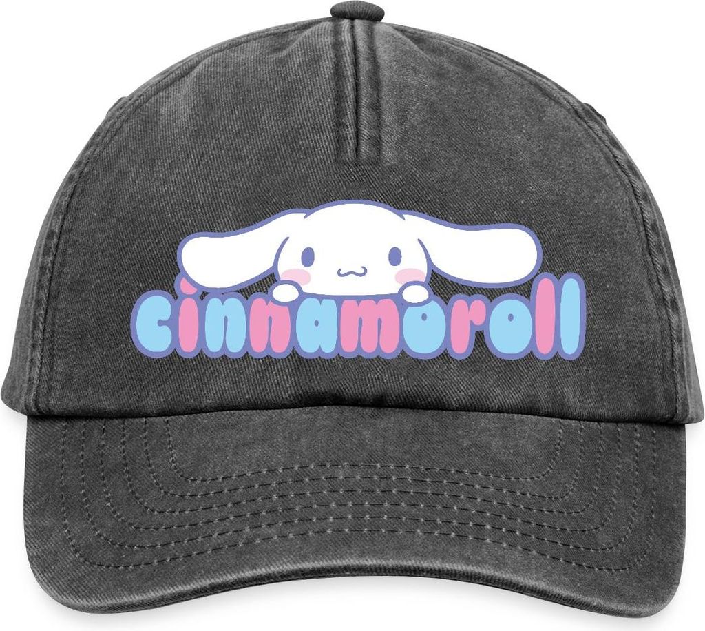 Spreadshirt Cinnamoroll Guckt Über Schriftzug Vintage Cap, One size, Vintage Schwarz