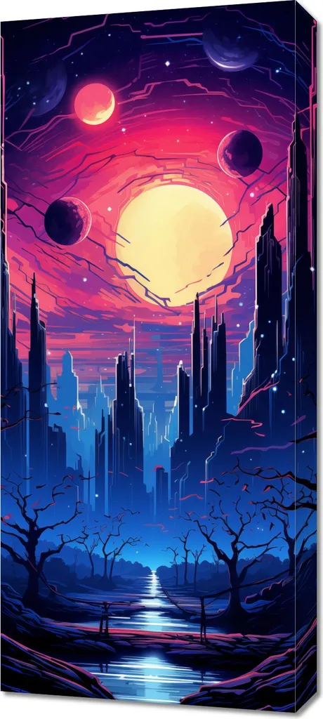 Quadro 40x90 cm Città Stellata - Stampa su Tela Canvas per Arredo Moderno