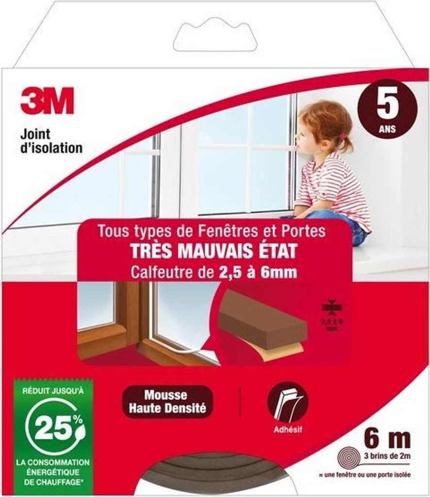 Universal Tür-/Fensterdichtung in sehr schlechtem Zustand, 2,5 bis 6 mm x 6 m, braun