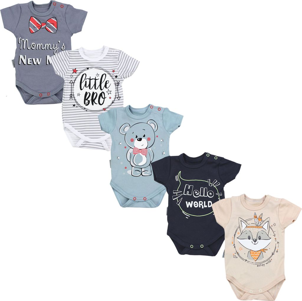 TupTam Unisex Baby Kurzarm Body mit Aufdruck Spruch 5er Pack, Farbe: Junge, Größe: 98