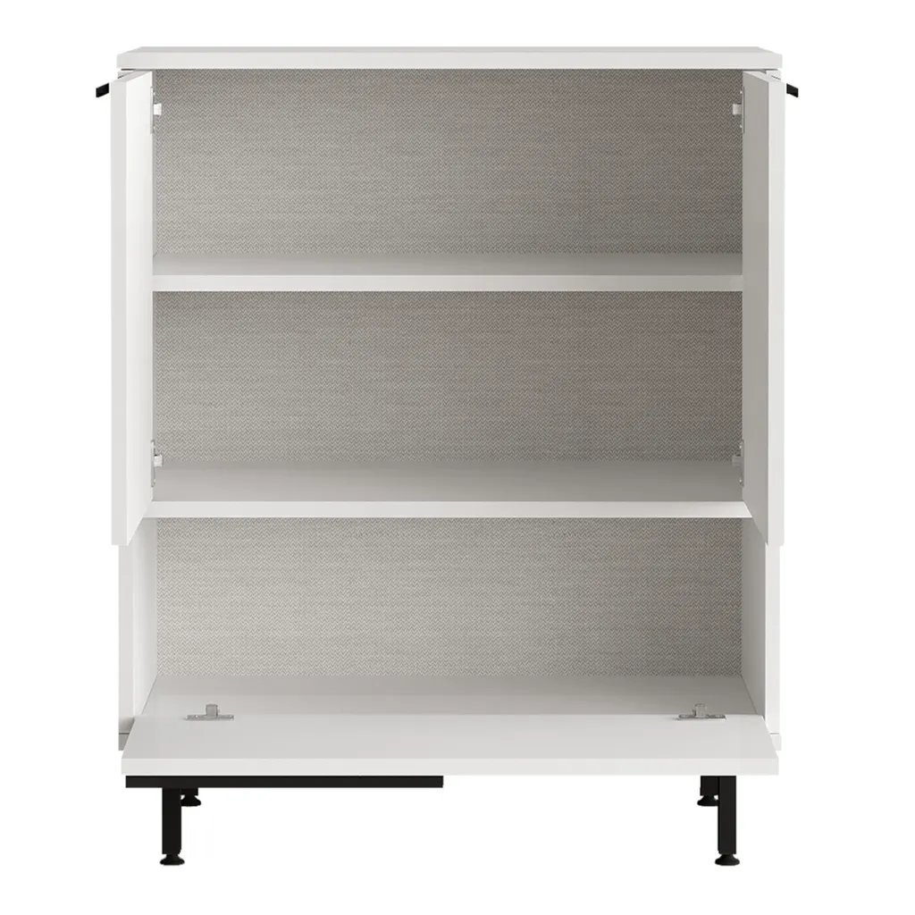 Petite commode blanche 91 cm avec étagères Buffet bas compact Vesanto