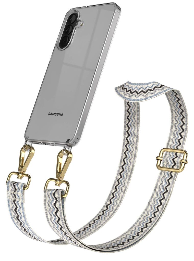 EAZY CASE Handykette - Verstellbarer Trageriemen kompatibel mit Samsung Galaxy A37, Handykordel mit transparenter Silikon-Hülle, Karabiner Gold, W...