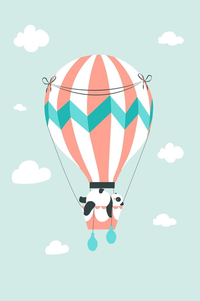TADESSI Leinwandbild Heißluftballon Kinderzimmer Panda - Wandbild 80 x 120 cm - Kunstdruck auf Leinwand in Grün Weiß - M1-No.51432