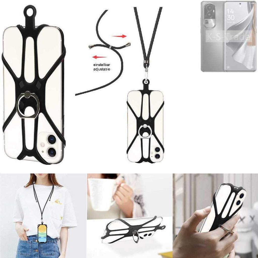 K-S-Trade 3in1 Handykette Handyband Handykordel Halsband Smartphone-Ring Handy-Ring kompatibel mit Oppo Reno10 Pro Fingerhalterung Handyring
