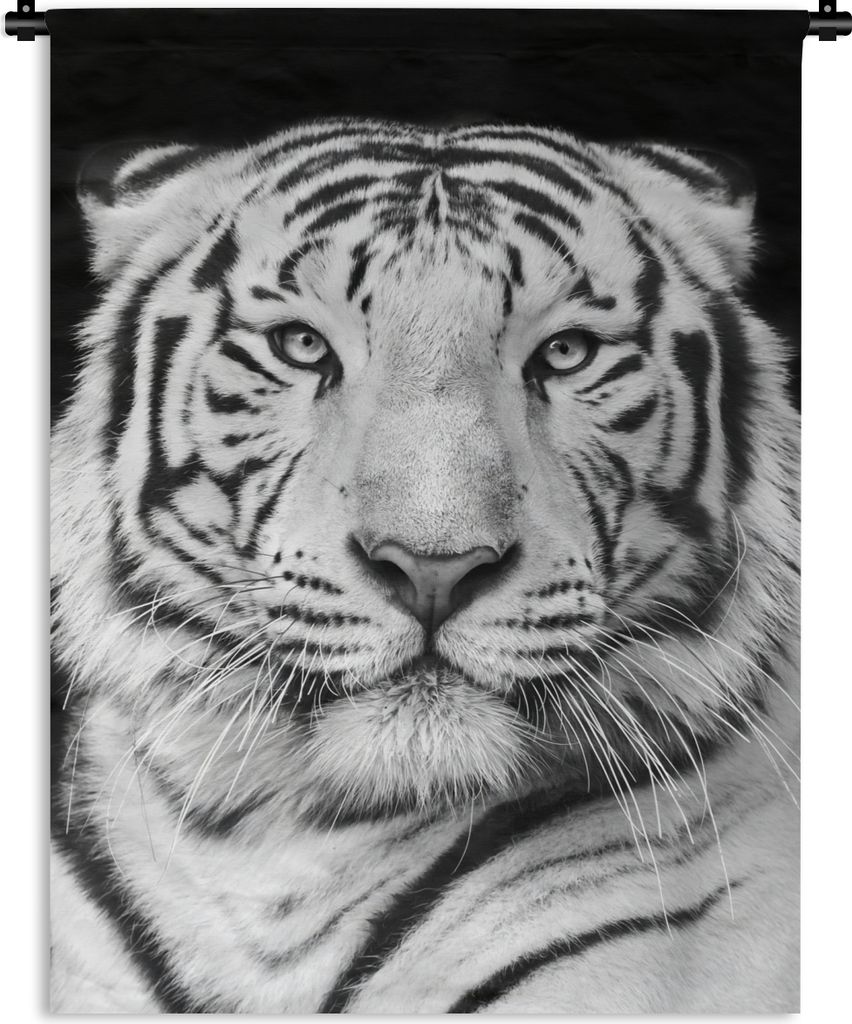 MuchoWow Wandteppich Wandbehang Tiger - Schwarz - Weiß - Porträt - Tiere 150x200 cm Tapisserie Dekoration Wandtuch - Wandaufhängung - Moderner