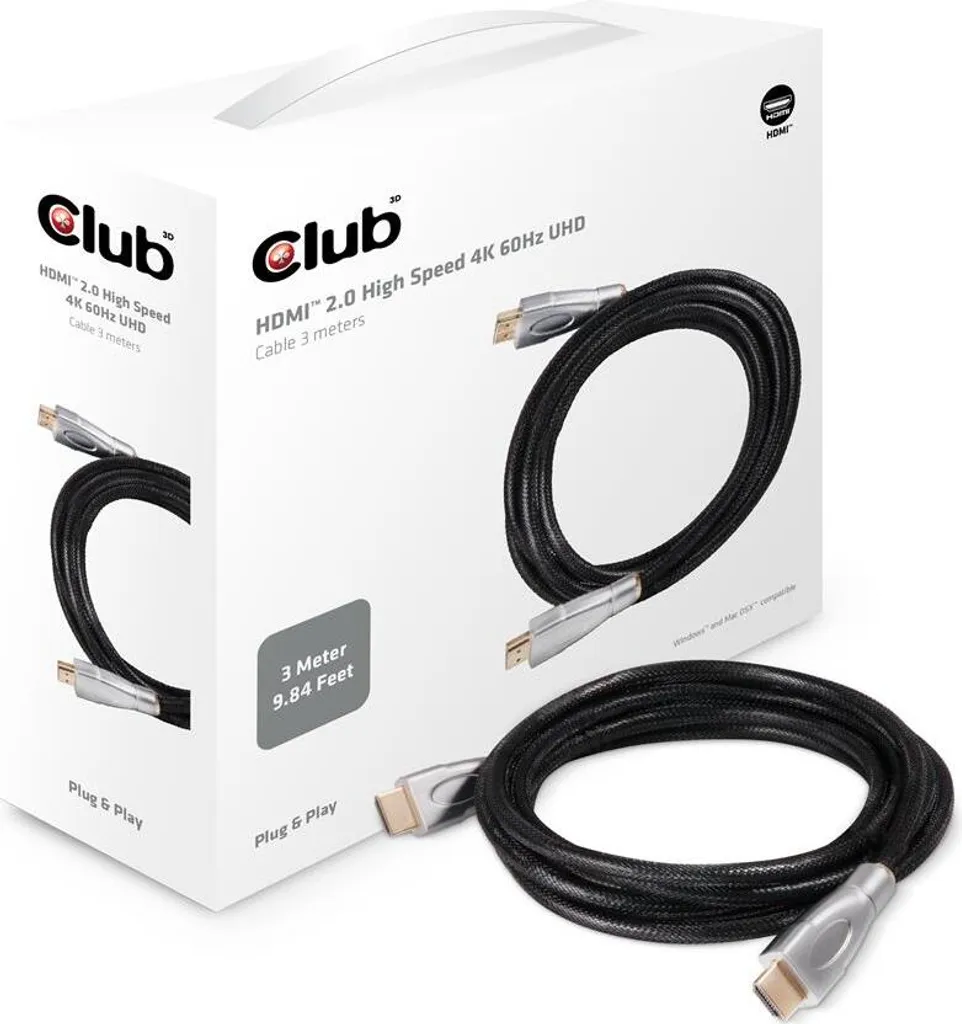 Club3D CAC-1310 Cavo HDMI 2.0 4K60Hz 3 Metri - Connessione Certificata