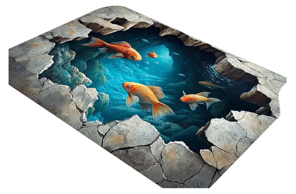 3D-Teppich mit optischer Täuschung, realistischer Fischteich-Teppich, waschbar, rutschfest, für Kinderzimmer, Spielzimmer, Wohnzimmer, Schlafzimm...