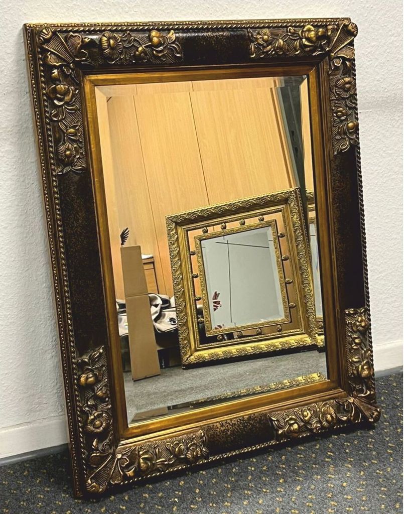 Casa Padrino Barock Spiegel Schwarz / Antik Gold H. 94 cm - Barockstil Möbel
