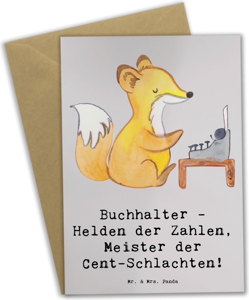 Mr. & Mrs. Panda Grußkarte Buchhalter Helden - Grau Pastell - Geschenk, Rechnungswesen, dankeskarten, hochzeitskarten, Cent, Finanzen, osterkarten...