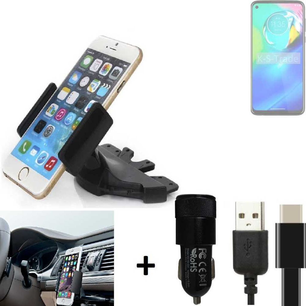 K-S-Trade CD Schlitz Handy-Halterung kompatibel mit Motorola Moto G Power 5G Autohalterung KFZ-Halter Radio Handy Halterung 360° drehbar CD-Schacht