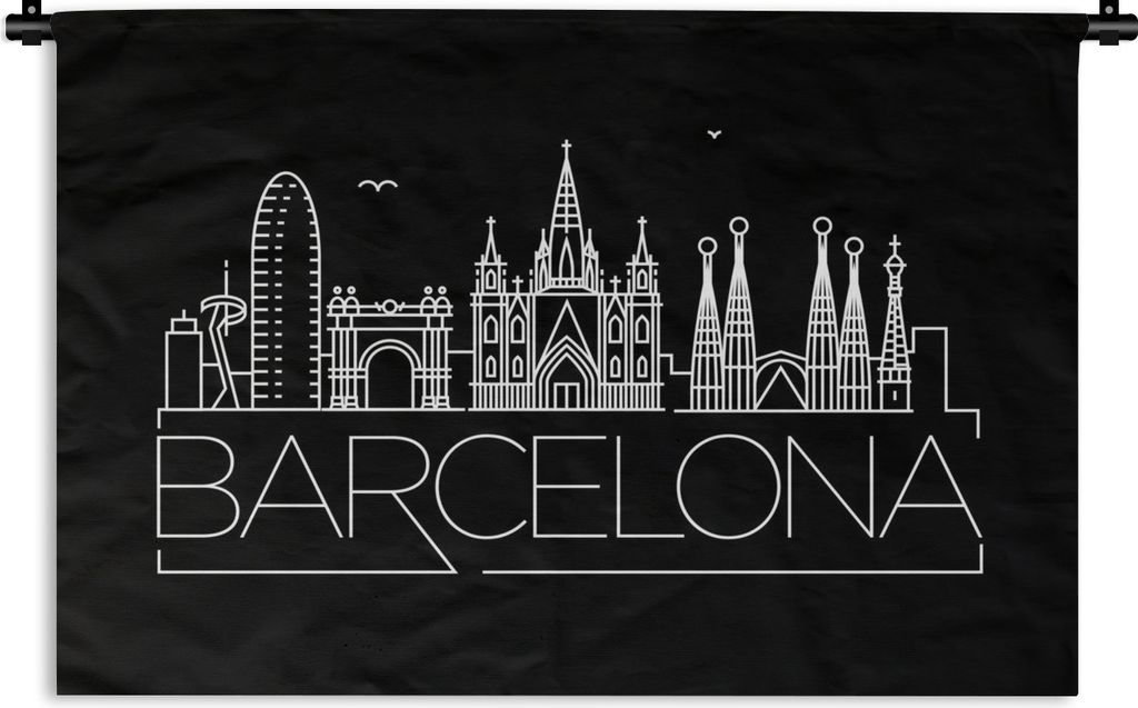 MuchoWow Wandteppich Wandbehang Skyline von Barcelona" auf schwarzem Hintergrund 90x60 cm Tapisserie Dekoration Wandtuch - Wandskulpturen - Bildt...