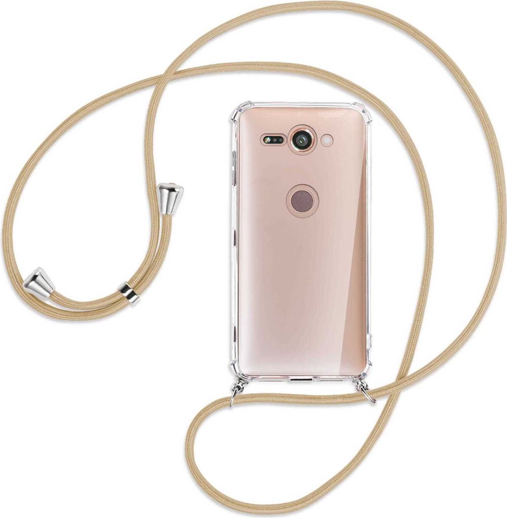 Handykette Backcover-Schutzhülle mit Band (Metall silberfarben) für Sony Xperia XZ2 Compact - caramel