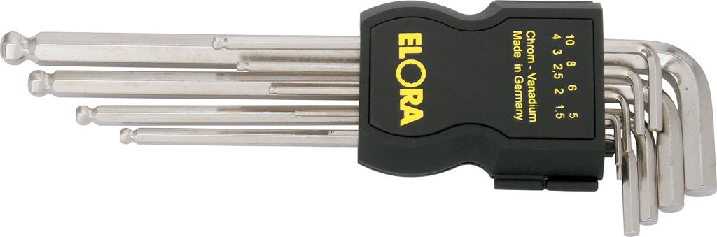 Elora Kugelkopf-Winkelschraubendreher-Satz, extra , 9-teilig 1,5-10 mm, im Kunststoffhalter, ELORA-159SKUB