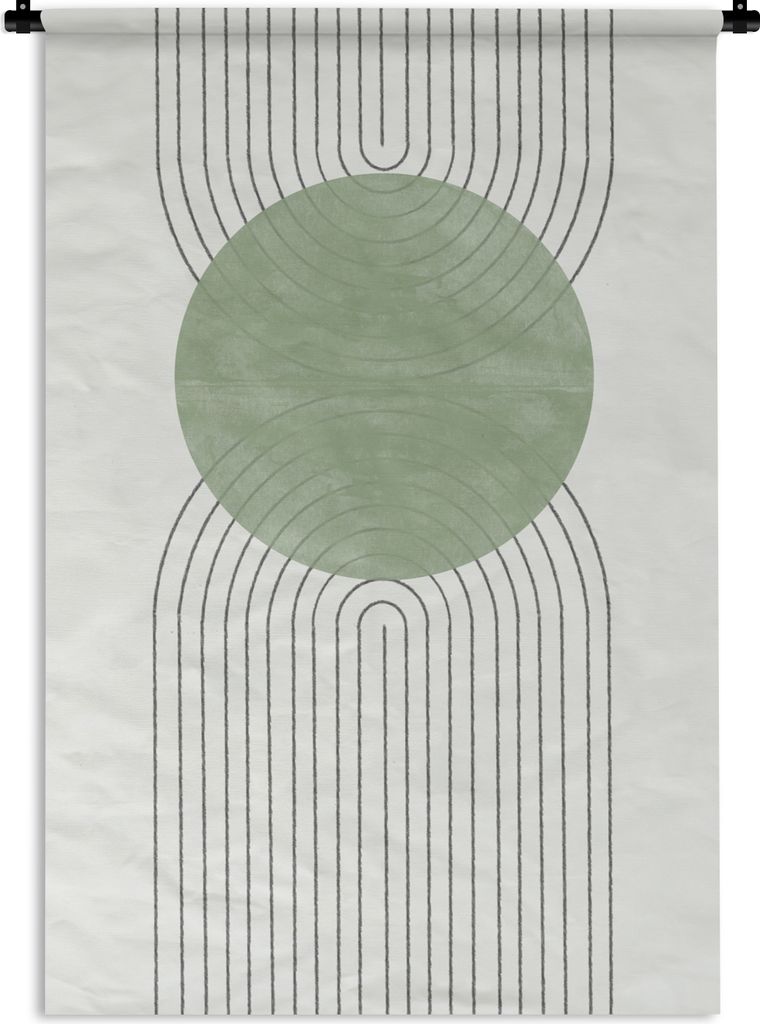 MuchoWow Wandteppich Wandbehang Linien - Kreis - Grün - Abstrakt 120x180 cm Tapisserie Dekoration Wandtuch - Schlafzimmer - Dekorationen für da...