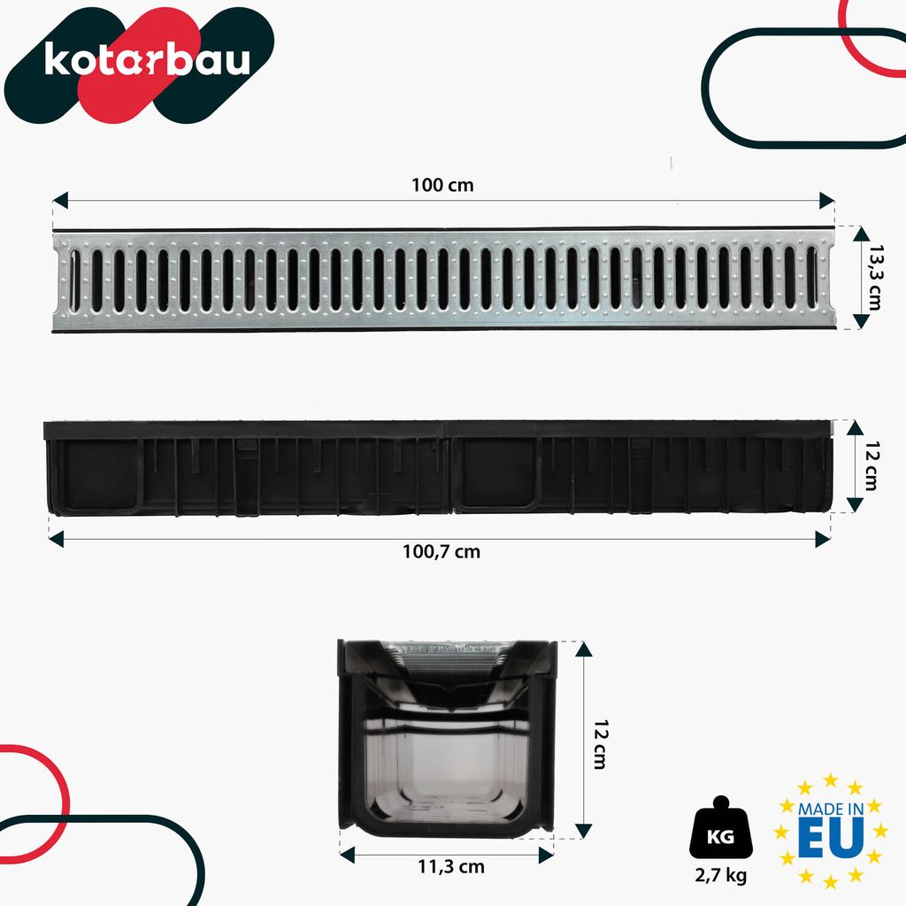 KOTARBAU® Entwässerungsrinne Garagenset 3 Meter System A15 Produktbild 3