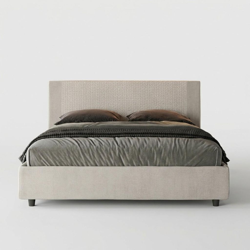 ITYHOME - Gepolstertes Bett mit Bettkasten 160x190 mit Stoffbezug Labirinto 01 Weiß Rosal
