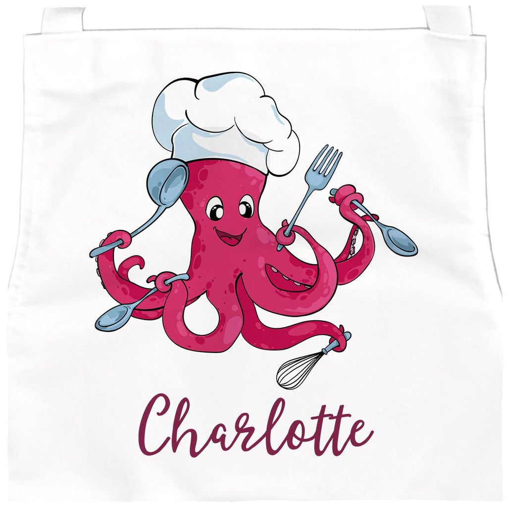 personalisierte Kinderschürze mit Namen Octopus Küchenschürze lustig Kochschürze/Backschürze Kinder SpecialMe weiß 6-10 Jahre