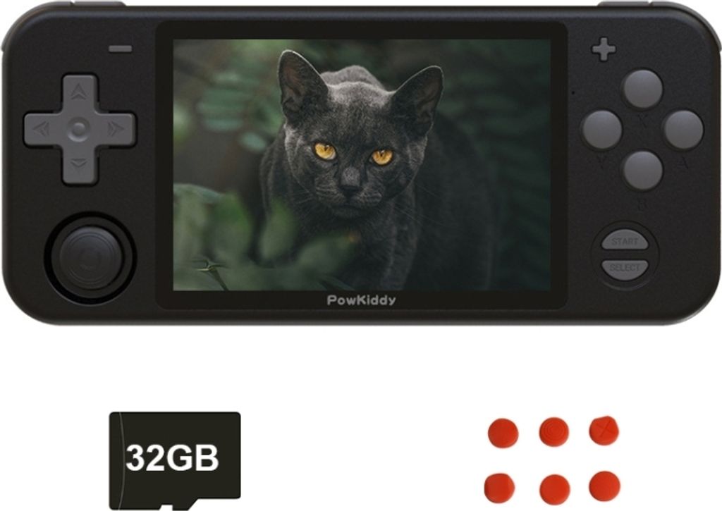 Powkiddy RGB10 3,5 Zoll IPS Screen Retro Classic Games Handheld Spielkonsole + 32GB Speicherkarte, Linux OS(Schwarz)