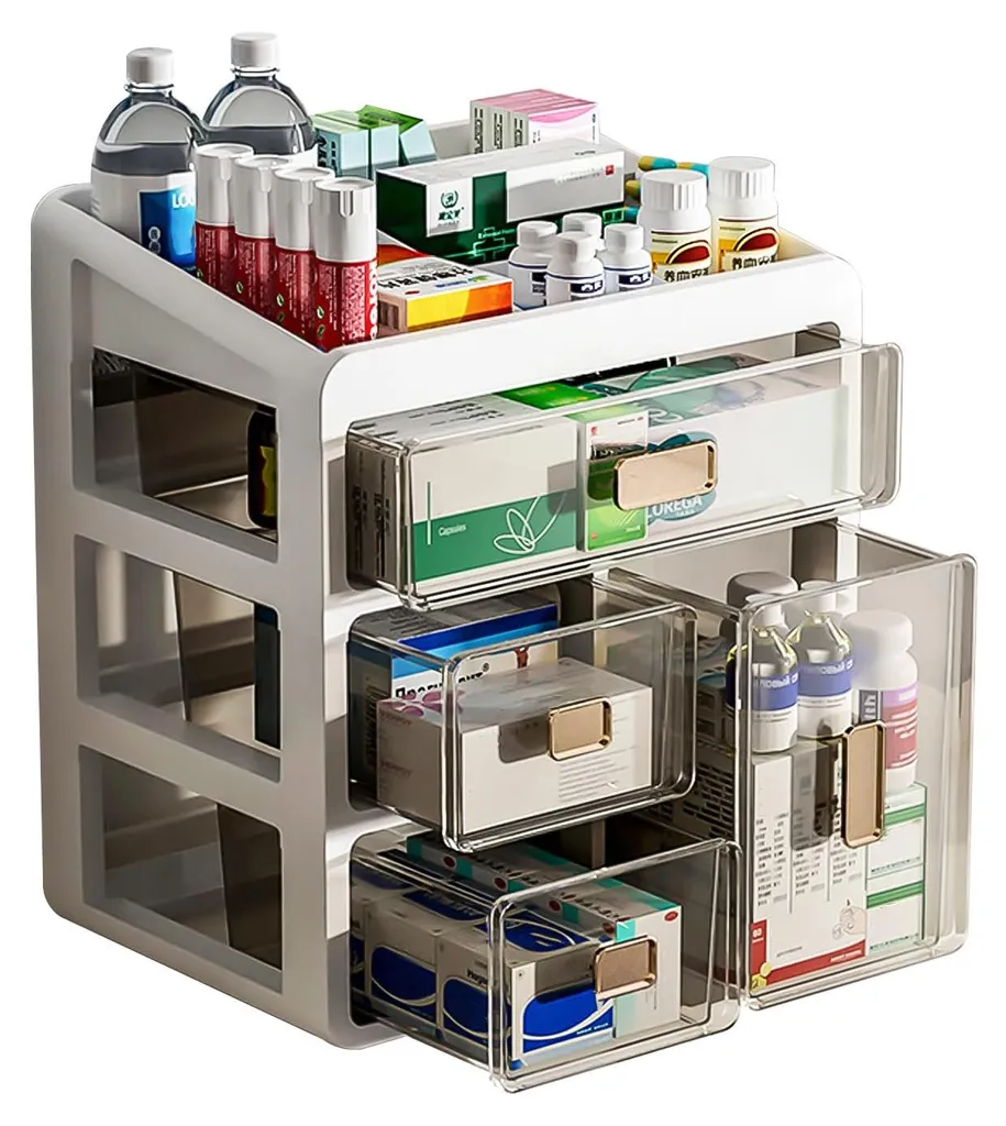 Organiseur à vitamines 4 étages transparent pour armoire médicale