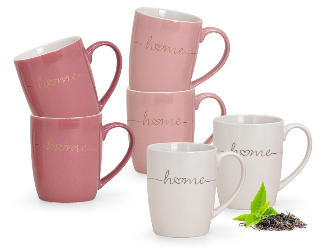 Schöne Kaffeetassen 6er Set einfarbig Herzen mit Spruch Produktbild 